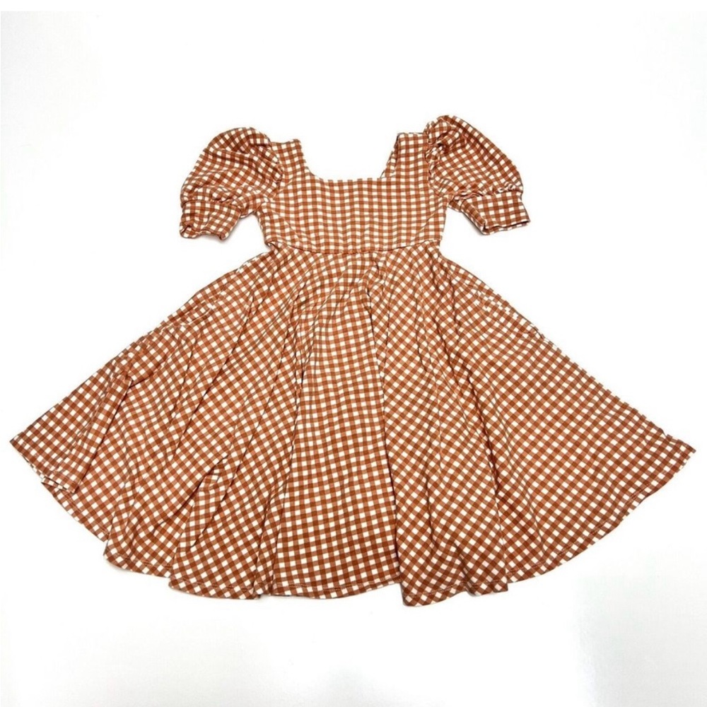 Remie Girl Rust Adaline circle twirl dress Gingham Plaid